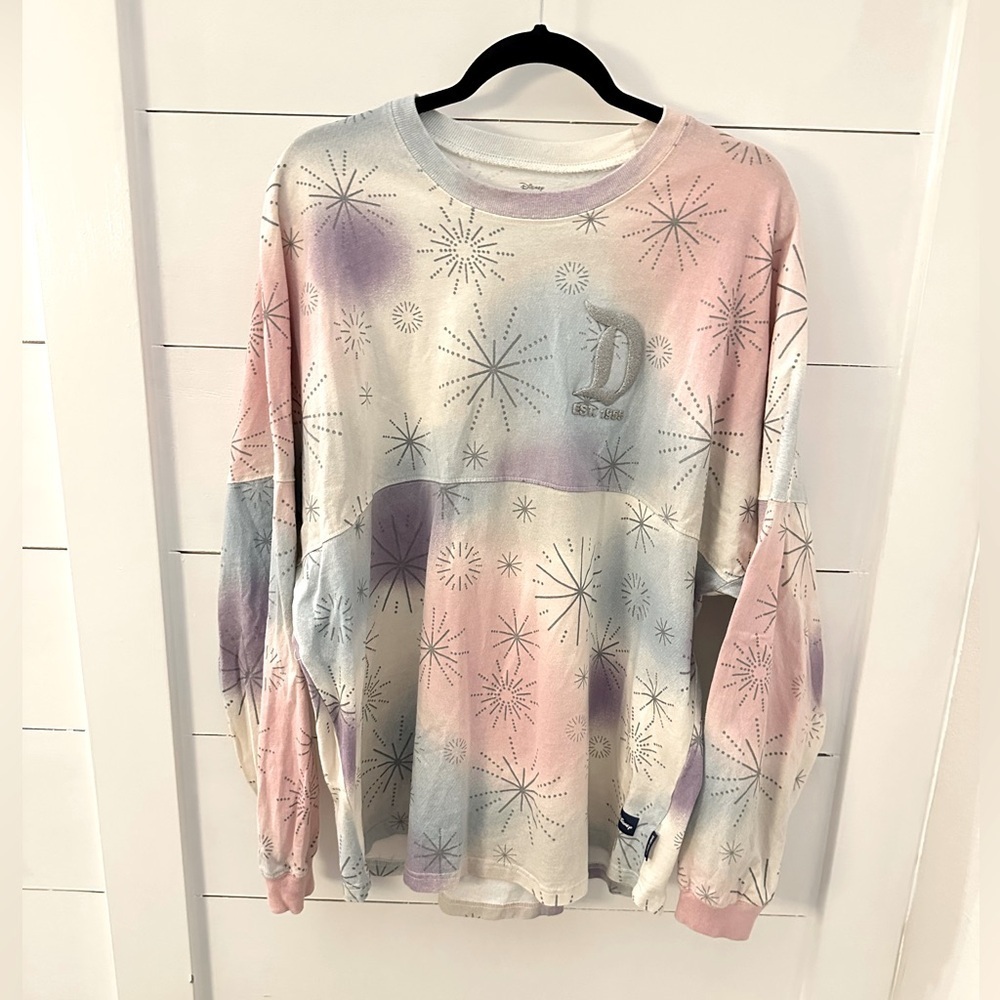 DISNEYLAND 100 Year L Pastel Silver firework long sleeve woman cotton tunic